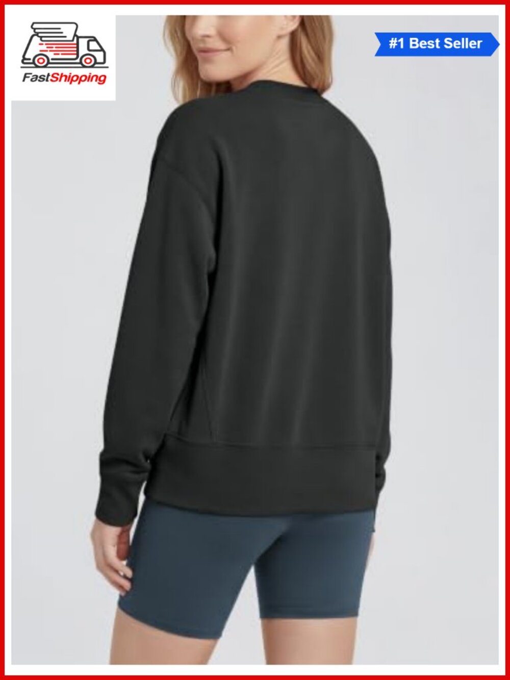Modal Soft Long Sleeve Oversized Sweatshirt High Crew Neck Pullover - Picture 2 of 5